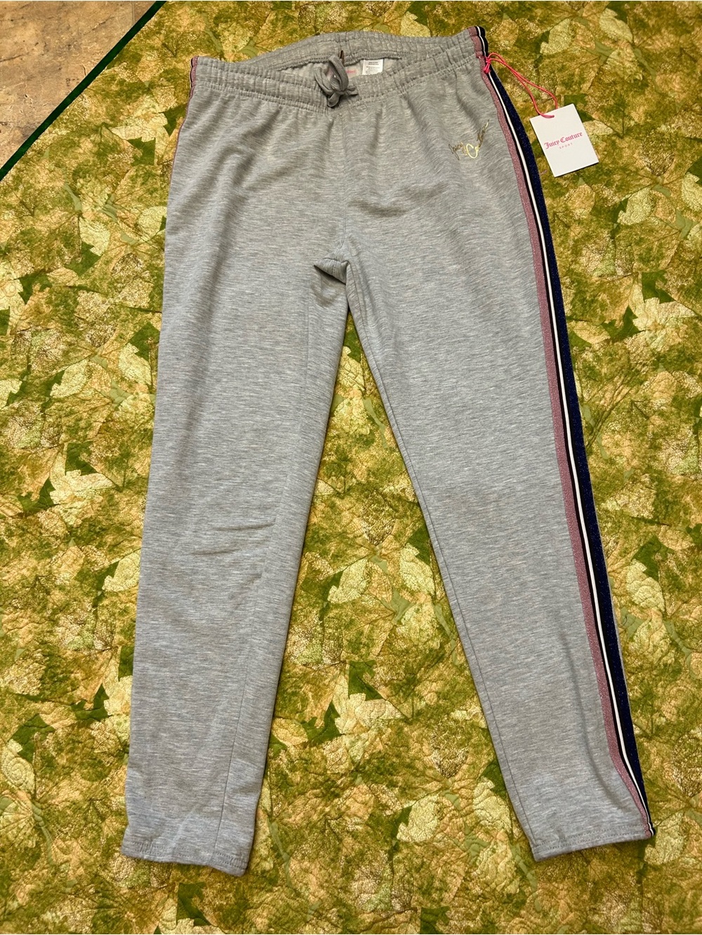 Juicy Couture Gray Sweatpants with Pink and Navy Side Stripes